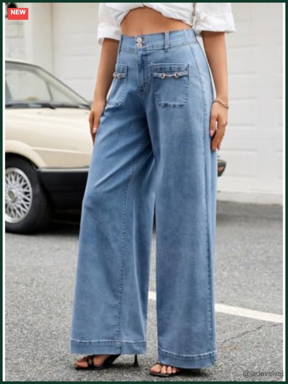 High Waisted Wide Leg Jeans Stretchy Tummy Control Baggy Denim Pants with - Picture 2 of 6